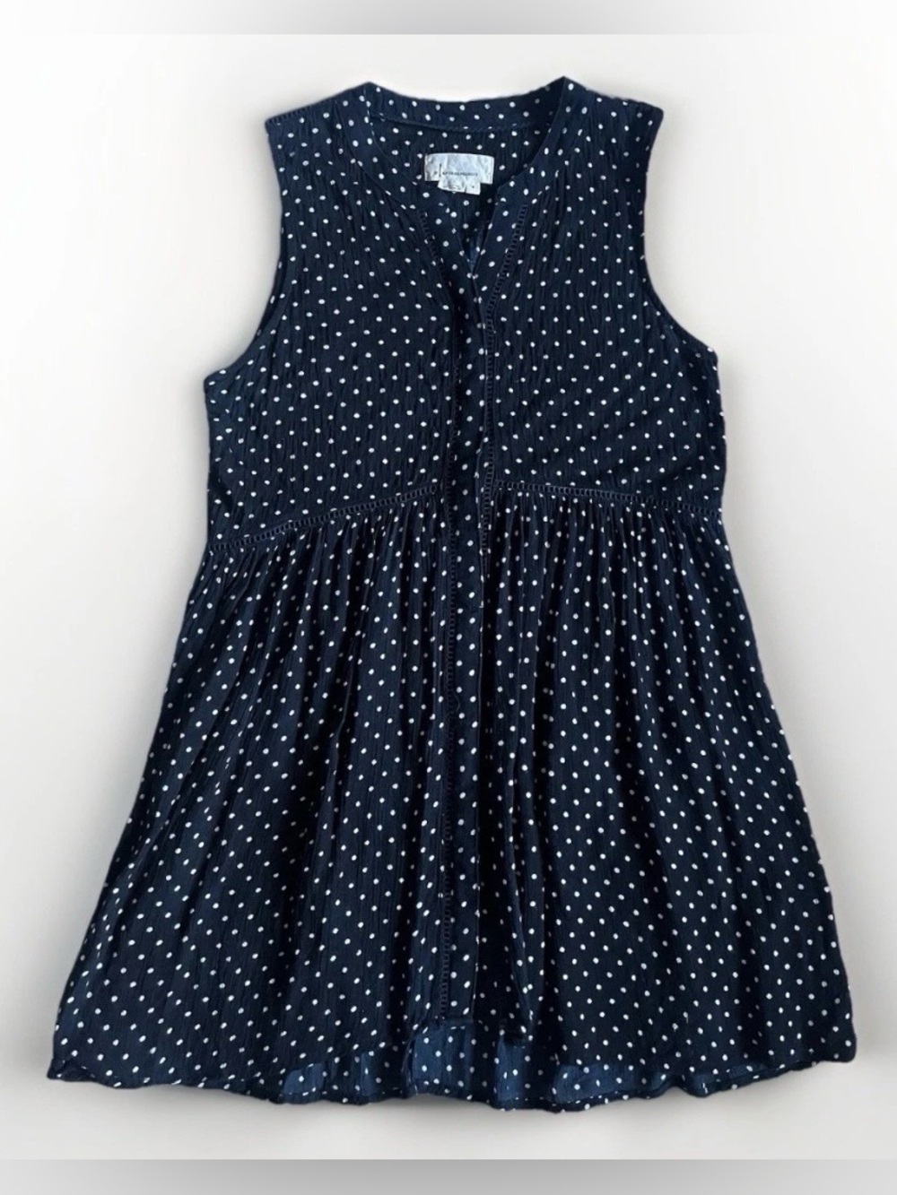 Anthropologie Navy and White Polka Dot Gauze Babydoll Top